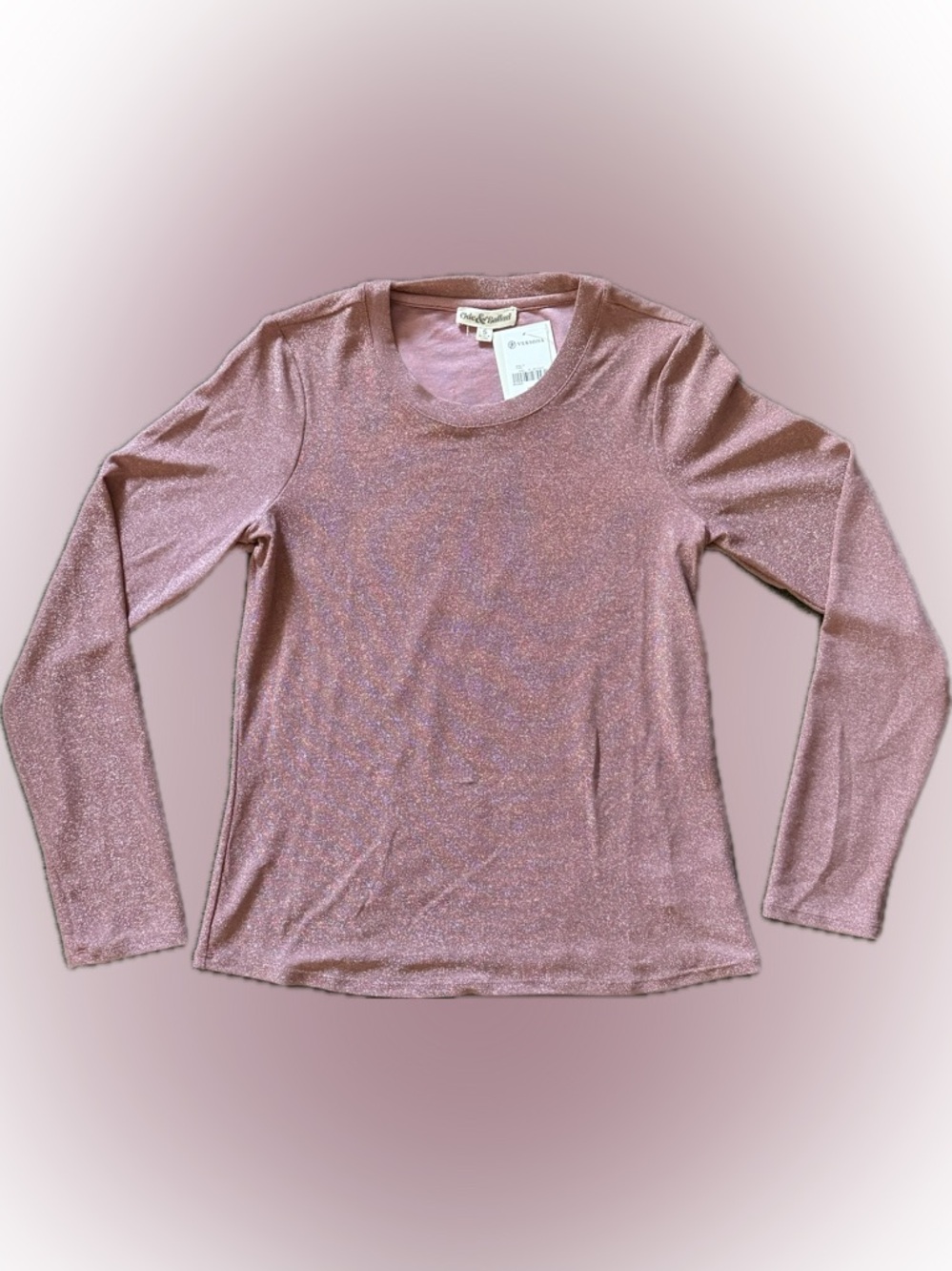 NWT Ode & Ballad Metallic Crewneck Long-Sleeve Top - Dusty Rose